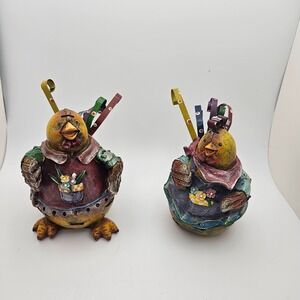Vintage Folk‎ Art Chicken Figurines – Set of 2 Rustic Country Decor